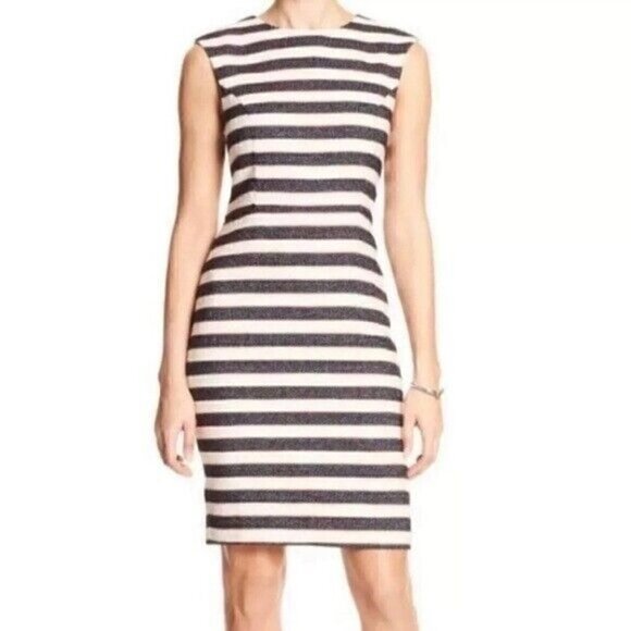 Banana Republic STRIPE SHEATH DRESS Color: White/Navy/Red Tweed Stripe Size 0 - Picture 13 of 14